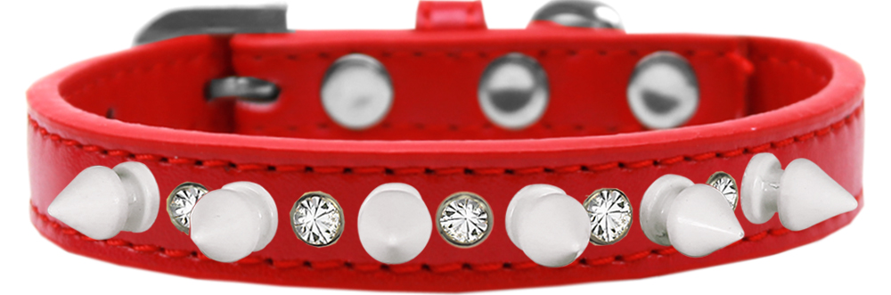 Crystal and White Spikes Dog Collar Red Size 10